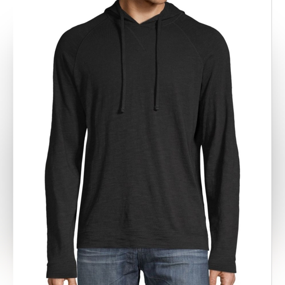 Vince Men's Long Sleeve Hoodie Raglan Drawstring Pullover Knit Black Medium M